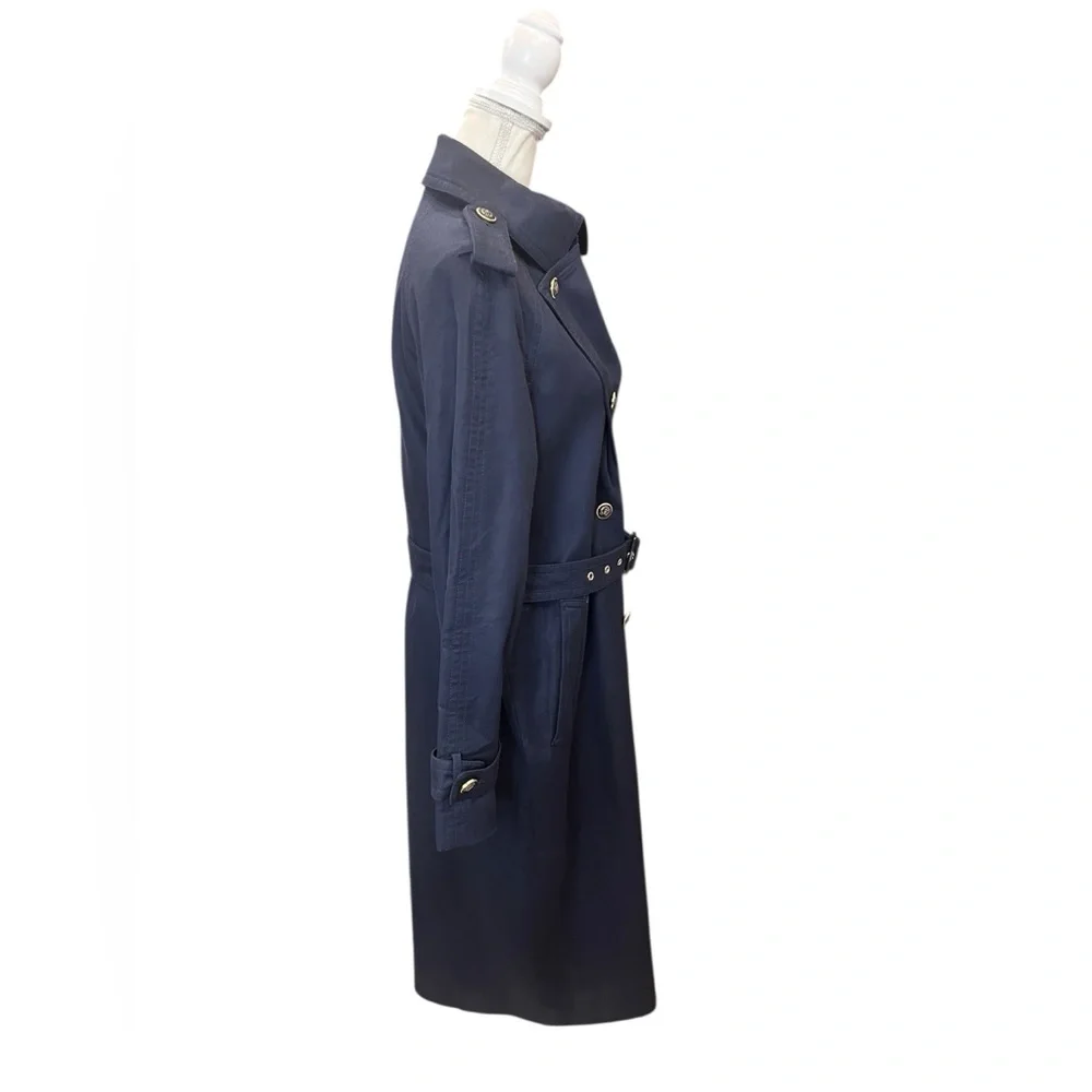 Ann Taylor Navy Double-Breasted Belted Trench Coat – Women’s Medium - Picture 9 of 15